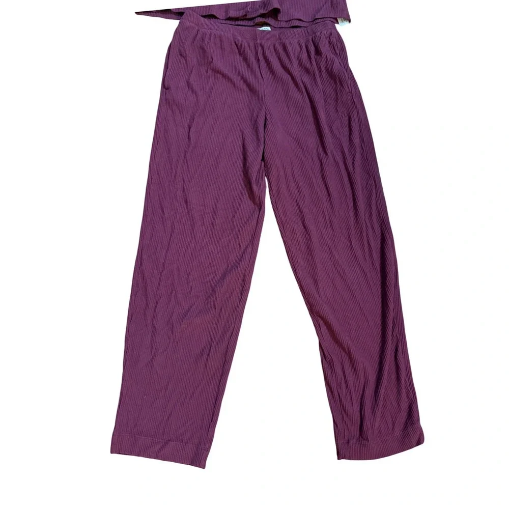 Tommy John Womens Plum‎ Ribbed Pajama Set Short Sleeve Button Top Pants Small